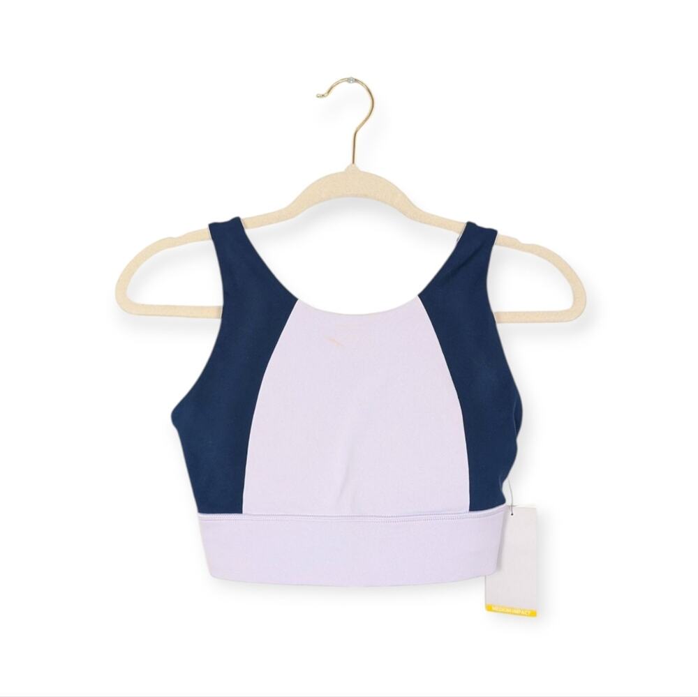 NWT ZELOS Blue & Lilac Color Block Medium Impact Sports Bra Size S